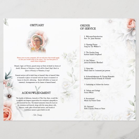Bloemendienst Programmasjabloon (Achterkant)