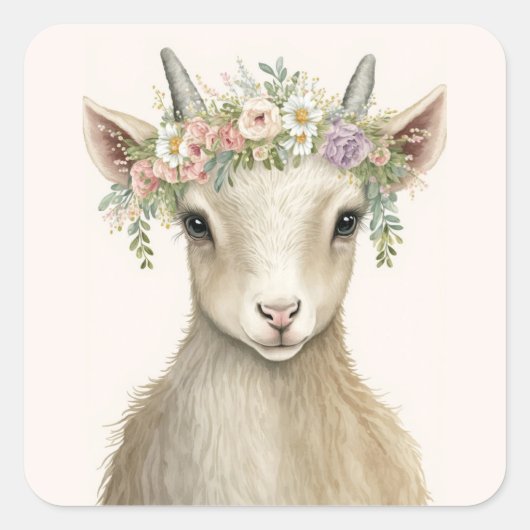 Bloemendier Geit Boho Vierkante Sticker (Voorkant)