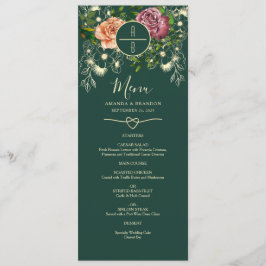 Bloemendiner bruiloftsmenu in smaragdgroen menu