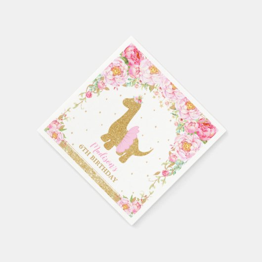 Bloemendinosaurus Verjaardag Roze Tutu Brachiosaur Servet (Hoek)