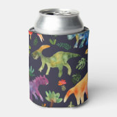 Bloemendinosaurussen: Waterverf stoffen ontwerp Blikjeskoeler (Blikje Voorkant)