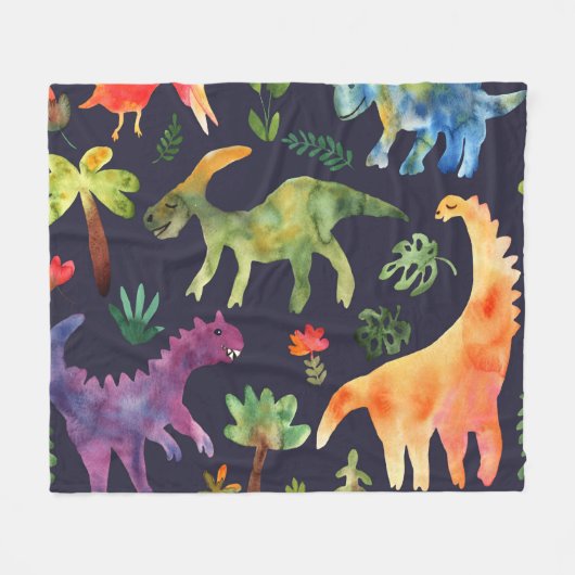Bloemendinosaurussen: Waterverf stoffen ontwerp Fleece Deken (Voorkant (Horizontaal))