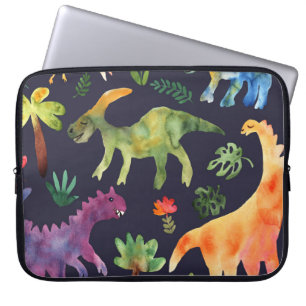 Bloemendinosaurussen: Waterverf stoffen ontwerp Laptop Sleeve