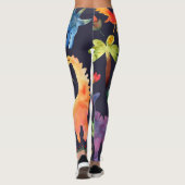 Bloemendinosaurussen: Waterverf stoffen ontwerp Leggings (Achterkant)