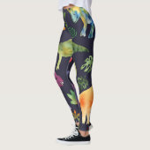 Bloemendinosaurussen: Waterverf stoffen ontwerp Leggings (Links)