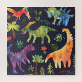 Bloemendinosaurussen: Waterverf stoffen ontwerp Legpuzzel (Verticaal)