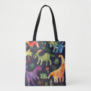 Bloemendinosaurussen: Waterverf stoffen ontwerp Tote Bag