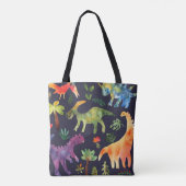 Bloemendinosaurussen: Waterverf stoffen ontwerp Tote Bag (Achterkant)