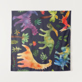 Bloemendinosaurussen: Waterverf stoffen ontwerp Wandkleed (Voorkant (horizontaal))