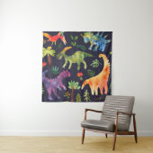 Bloemendinosaurussen: Waterverf stoffen ontwerp Wandkleed (In situ)