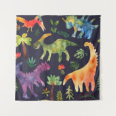 Bloemendinosaurussen: Waterverf stoffen ontwerp Wandkleed (Voorkant)