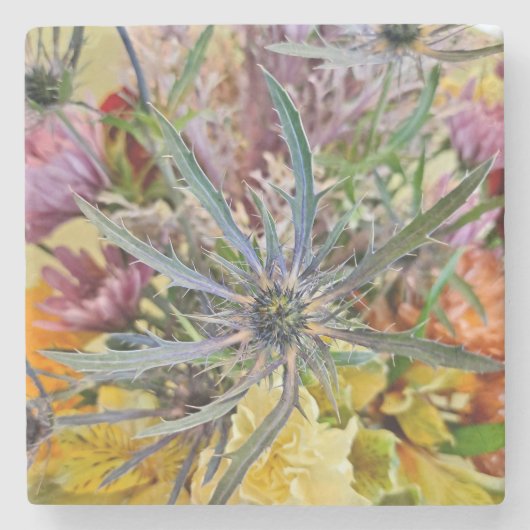 Bloemendistel Kleurrijke Pastel Botanische Natuurl Stenen Onderzetter (Voorkant)