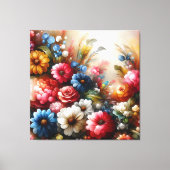 Bloemendoek Art Rood Blauw en witte bloemen Canvas Afdruk (Voorkant)