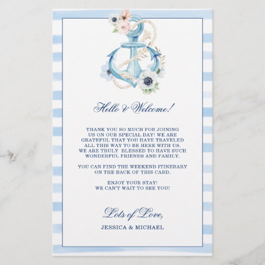 Bloemendokterankers Strand Bruiloft Welkom Itinera (Voorkant)