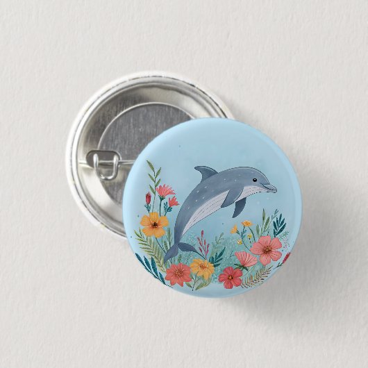Bloemendolfijn Ronde Button 3,2 Cm (Voorkant /achterkant)