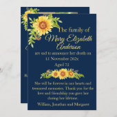 Bloemendood en begrafenisaankondiging blauw aankondiging (Voorkant / Achterkant)