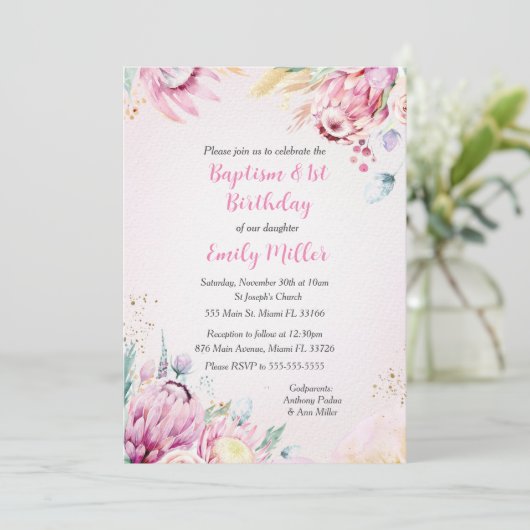 Bloemendoop en verjaardagsuitnodiging kaart (Staand voorkant)