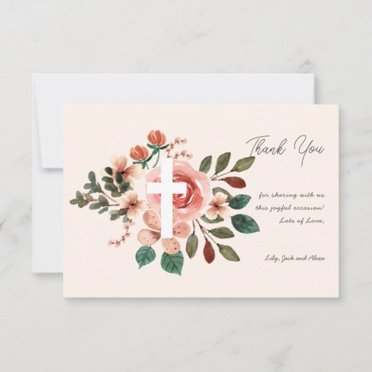 Bloemendoop met kruis plat bedankkaartje bedankkaart (Voorkant)