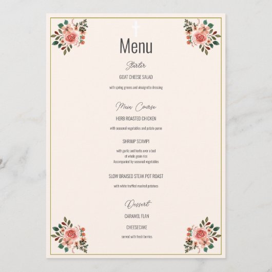 Bloemendoopmenu met elegant kruis menu (Achterkant)