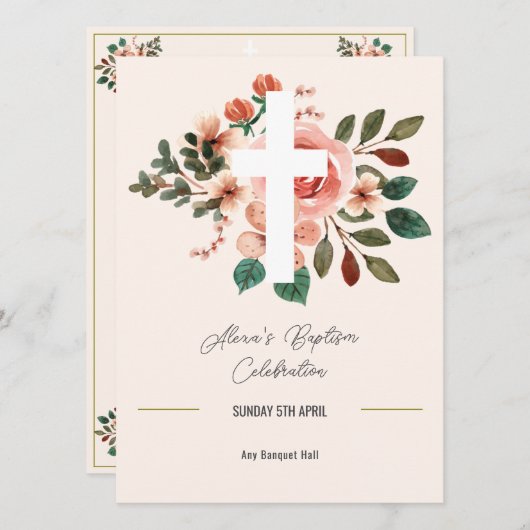 Bloemendoopmenu met elegant kruis menu (Voorkant / Achterkant)