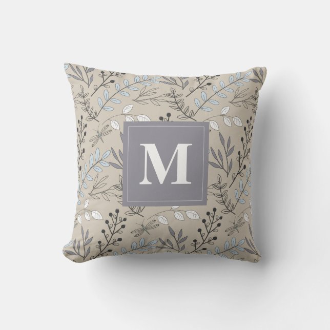  bloemendraakVlieg Patroon Monogram Kussen (Voorkant)