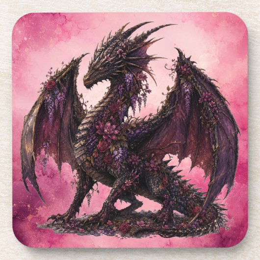 Bloemendragon | Botanische Fantasiedragon Bier Onderzetter (Voorkant)