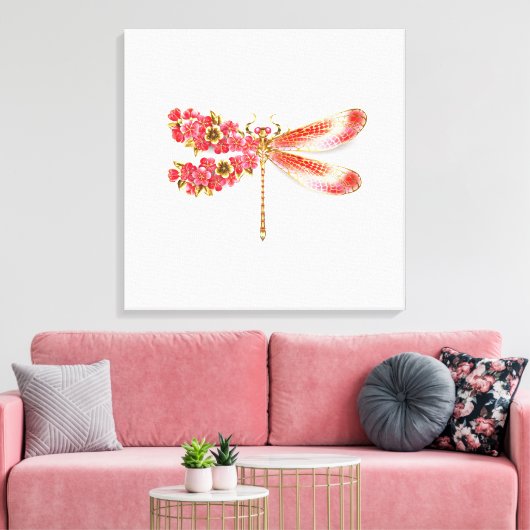 Bloemendragonfly met juwelen sakura canvas afdruk (Insitu (Woonkamer))