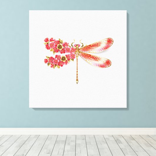 Bloemendragonfly met juwelen sakura canvas afdruk (Insitu (Houten vloer))