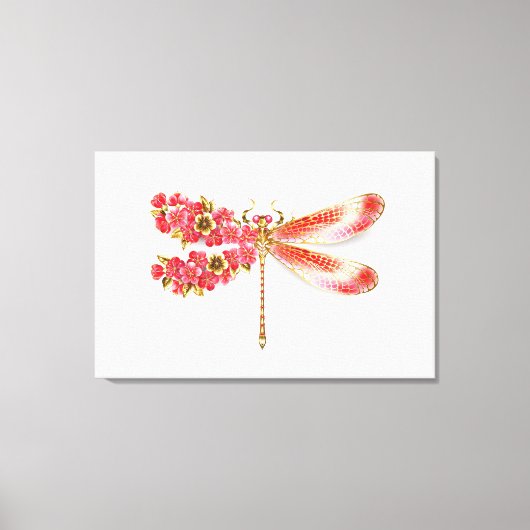 Bloemendragonfly met juwelen sakura canvas afdruk (Voorkant)