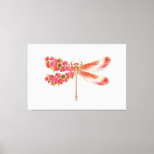 Bloemendragonfly met juwelen sakura canvas afdruk (Voorkant)