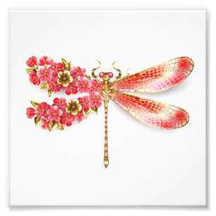 Bloemendragonfly met juwelen sakura foto afdruk