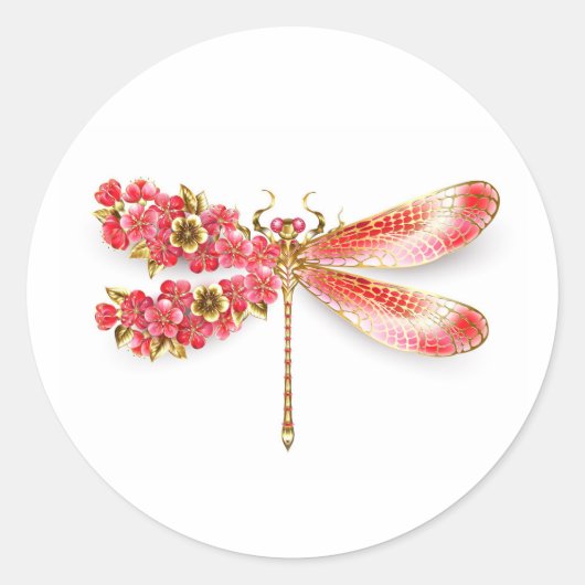 Bloemendragonfly met juwelen sakura ronde sticker (Voorkant)
