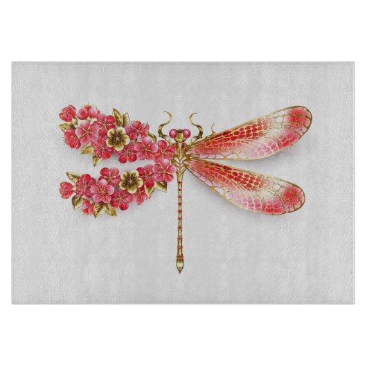 Bloemendragonfly met juwelen sakura snijplank (Voorkant)