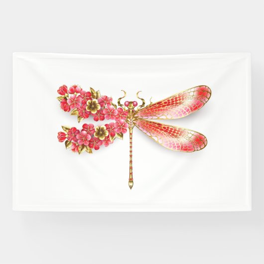 Bloemendragonfly met juwelen sakura spandoek (Horizontaal)