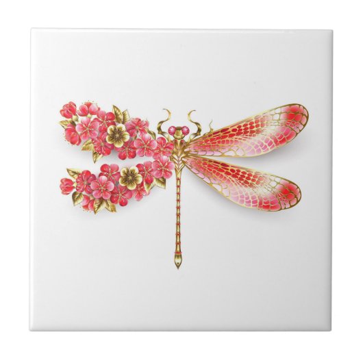 Bloemendragonfly met juwelen sakura tegeltje (Voorkant)