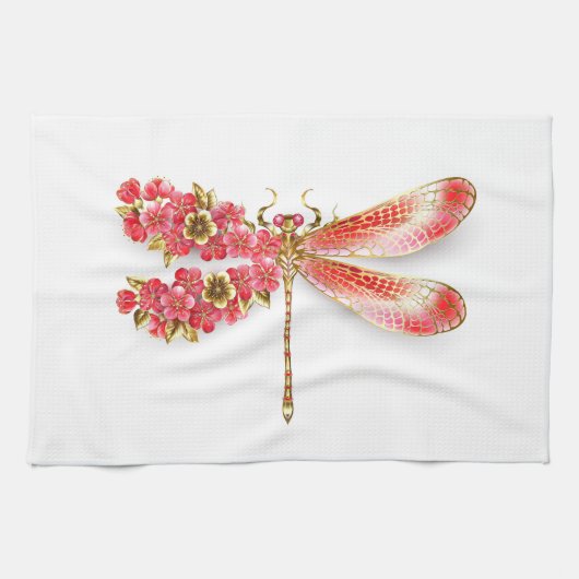 Bloemendragonfly met juwelen sakura theedoek (Horizontaal)