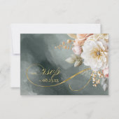 Bloemendrama Bruiloft QR Code Groene ID1022 RSVP Kaartje (Voorkant)