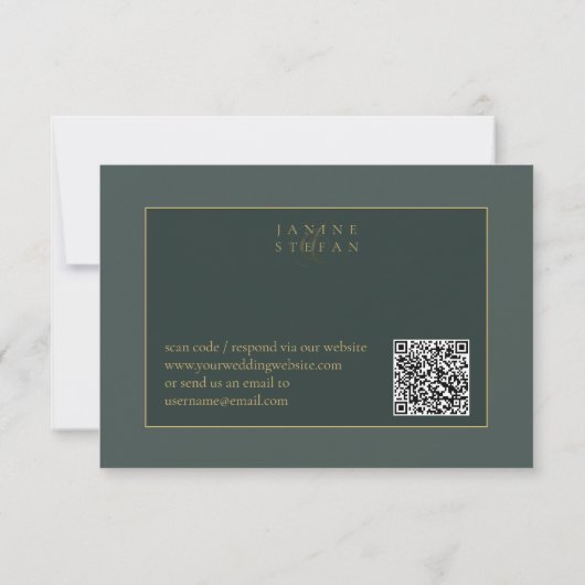 Bloemendrama Bruiloft QR Code Groene ID1022 RSVP Kaartje (Achterkant)