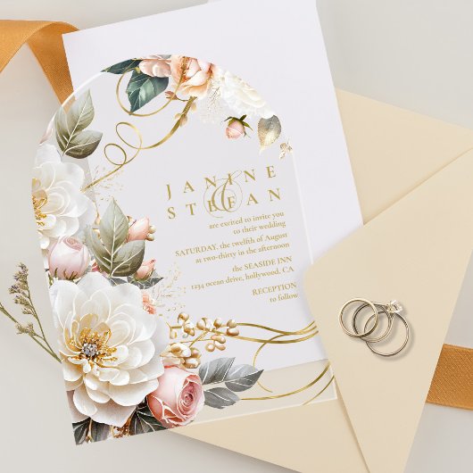 Bloemendrama bruiloft transparante boog ID1022 Acryl Uitnodigingen