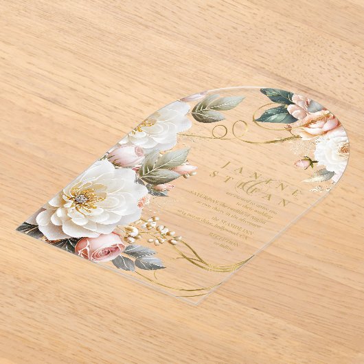 Bloemendrama bruiloft transparante boog ID1022 Acryl Uitnodigingen (Laagn)