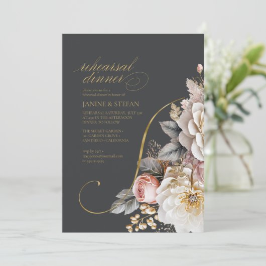 Bloemendrama repetitie diner houtskool ID1022 Kaart (Staand voorkant)