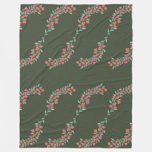 Bloemendrank patroon fleece deken (Voorkant)