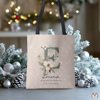 Bloemendrieletter E – Elegante botanische letterku Tote Bag