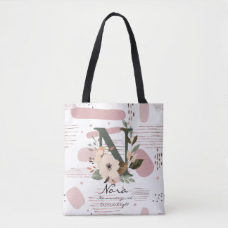 Bloemendrieletter N – Stralende botanische letter  Tote Bag