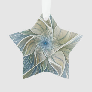 Bloemendroom Abstract Blauw Khaki Fractal Ster Ornament