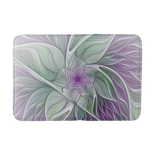 Bloemendroom, Abstracte Paarse Groene Fractale Kun Badmat (Voorkant)