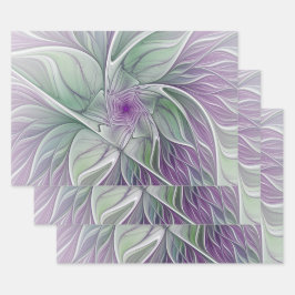 Bloemendroom, Abstracte Paarse Groene Fractale Kun Inpakpapier Vel