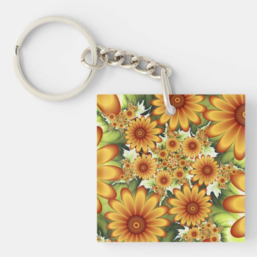 Bloemendroom, moderne abstracte bloemen fractale k sleutelhanger (Voorkant)