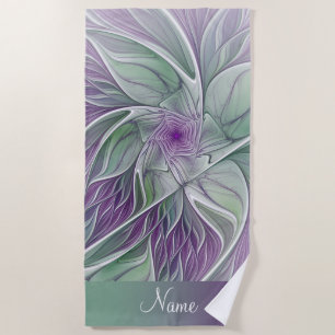 Bloemendroom, Naam, Abstract Paarse Groene Fractal Strandlaken