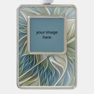 Bloemendroompatroon Abstract Blauw Khaki + Foto Verzilverd Omlijst Ornament